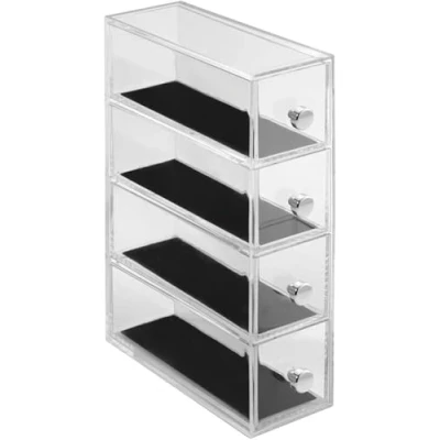 Image of iDesign 38180 Clarity Jewellery Vanity Storage Tower, Plastic Organiser with 4 Drawers, Clear