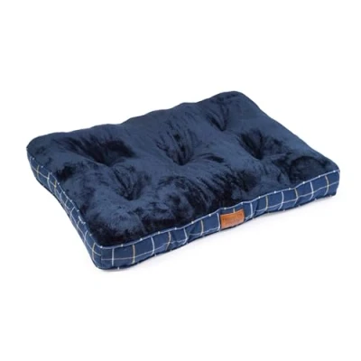 Image of House of Paws Navy Check Tweed Soft &amp; Plush Boxed Duvet Bed for Dogs Non Slip and Machine Washable Medium