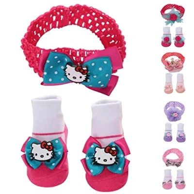 Image of Adalex Global Newborn Infant Baby Headband for Girl Socks Set Bow 0 3 6 9 12 months Gift Headbands (Headband 5)