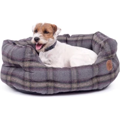 Image of Petface Grey Tweed Oval Dog Bed, Small