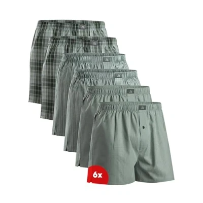 Image of DANISH ENDURANCE Woven Boxers for Men, Cotton Boxer Shorts, Loose Fit, Premium Organic Cotton, Mulitpack, 4 or 6 Pack Assorted Green/Stripes Mix XXL