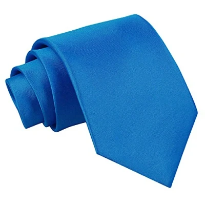 Image of DQT Plain Glossy Satin Polyester Wedding Classic Neck Tie for Men in Electric Blue