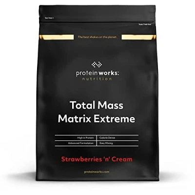 Image of Protein Works Total Mass Matrix Extreme Powder Gainer High Calorie Weight With Glutamine, Creatine &amp; Vitamins Strawberries &#039;n&#039; Cream 2.12 Kg