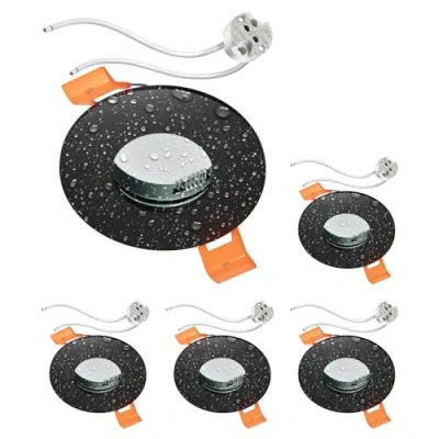 Image of ledscom.de 5 Pieces Bathroom Ceiling recessed Frame ERID, Damp Proof, Bathroom, IP44, Round, Black matt, incl. GU5.3 Socket