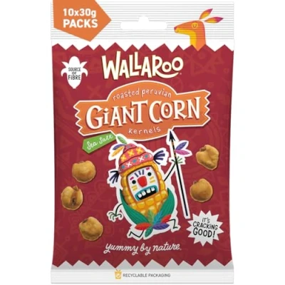Image of WALLAROO Roasted Peruvian Giant Corn Kernels Sea Salt Healthy Snack Multipack 10x30g