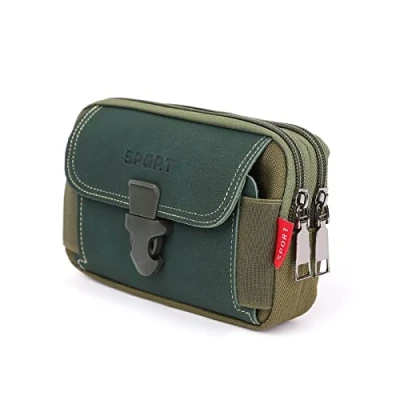 Image of LAXIAY Men&#039;s Mobile Phone Sports Bag,Canvas Belt Bag Wallet Purse,Outdoor Bum Pouch Casual Pocket (Green,A)