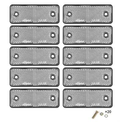 Image of Yinaolan 10 Pack White Screw on Rectangular Reflectors, E11 Approval Road Safety Gate Posts Rear Reflectors for Trailer Caravan Truck Tractor Boat Lorry Motorcycle Fence Post