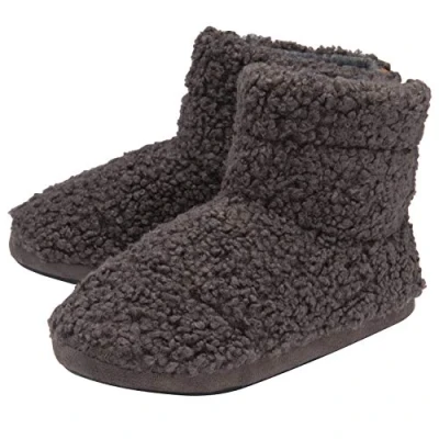 Image of DUNLOP Mens Furry Sherpa Slipper Boots Memory Foam Plush Indoor House Slippers Ankle Boot Gifts for Men (9 UK, Charcoal)