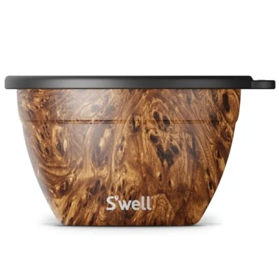 Image of S&#039;well Salad Bowl Kit, Teakwood. Lunch Box with Compartments, Removable Tray and Dressing Pot. Adult&#039;s Box, Picnic Leak Proof, Dishwasher Safe, Stainless Steel. 1.9L, Brown