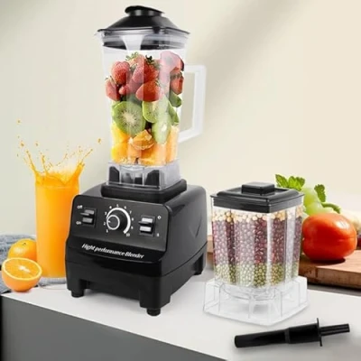 Image of 2L Blender Smoothie Maker/Comes with Big Blending Cup and Small Grinding Cup/Equipped 6 Stainless Steel Blades/with 10 Adjustable Speeds/Max 48000 RPM UK