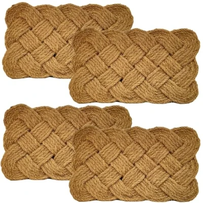 Image of 4All Rope Coir Doormat for Outdoor Indoor Entrance Backdoor Garage or Garden Handwoven Coconut Knotted Non Slip Floor Mat Dirt Scraper (Pack of 4 45x75cm)