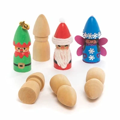 Image of Baker Ross FC225 Mini Wooden Elves Pack of 8, Wood Shapes, Crafts to Make and Decorate, Your Own Christmas Decorations