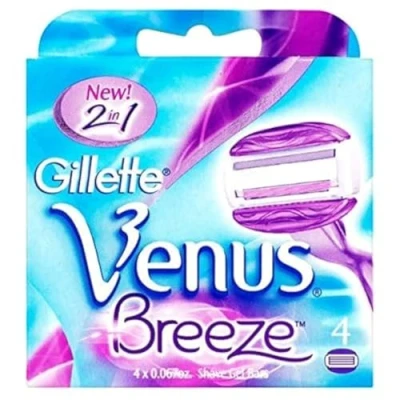 Image of Gillette Venus ComfortGlide Breeze Razor Blades Women, Pack of 4 Blade Refills, Lubrastrip with A Touch Botanical Oils, 2 Flexible Gel Bars For Comfortable Shave