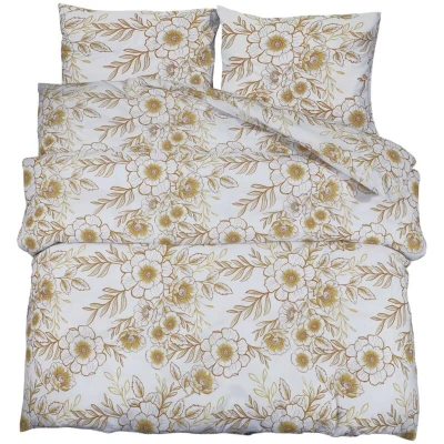 Image of vidaXL Duvet Cover Set White and Brown 140x200 cm Cotton