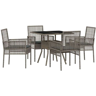 Image of vidaXL 5 Piece Garden Dining Set Grey Poly Rattan