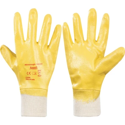 Image of Ansell Nitrotough N250Y Oil repellent gloves, mechanical protection, Yellow, Size 7 (Pack of 12 pairs)
