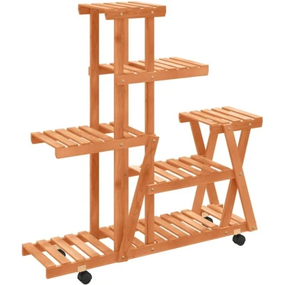 Image of vidaXL Flower Stand with Wheels 95x25x101 cm Solid Wood Fir