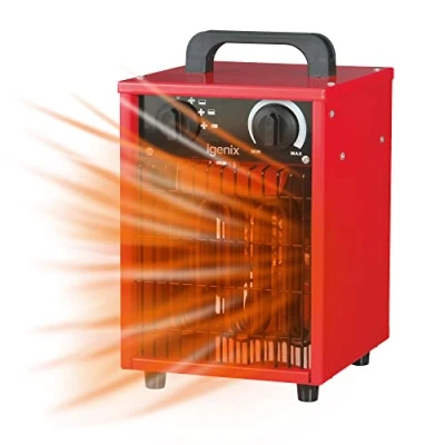 Image of Igenix IG9302 Industrial/Commercial Fan Heater with 3 Settings, Heat Resistant Integrated Carry Handle, Ideal for Garages and Large Indoor Spaces, 2000 W, Red