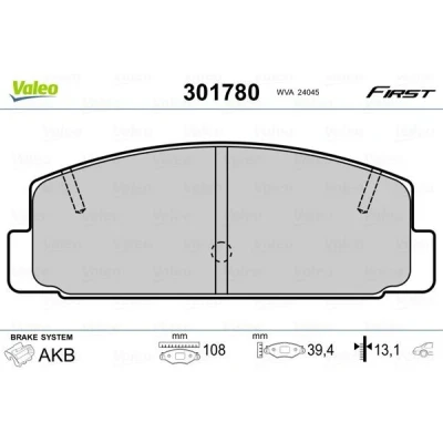 Image of B6Y82643Z, B6Y82643ZA, B6Y82648Z, FA6749280, FB0649280 Brake pad set VALEO 301780 FIRST Rear Axle excl. wear warning contact without anti squeak plate
