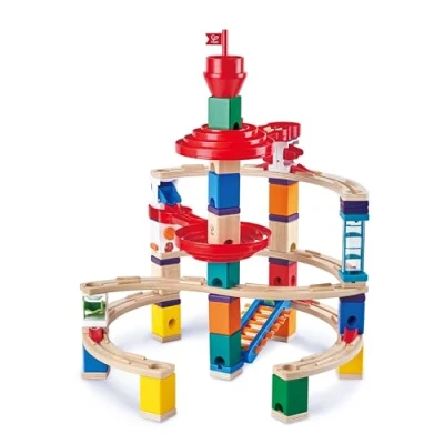 Image of Hape Super Spirals Quadrilla Wooden Marble Run Toy Expansion Pack with Spiral Twists Xylophone Rail and for children aged 4+