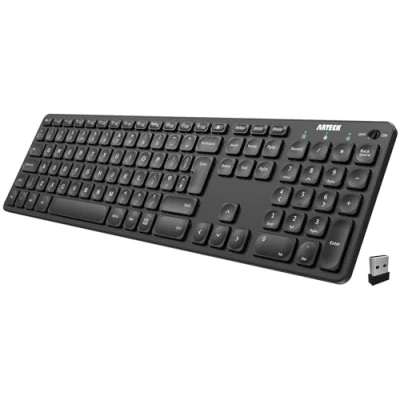 Image of Arteck 2.4G Wireless Keyboard Ultra Slim Full Size with Numeric Keypad and Media Hotkey for Computer/Desktop/PC/Laptop/Surface/Smart TV Windows 10/8/ 7 Built in Rechargeable Battery