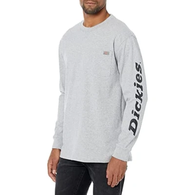 Image of Dickies Men&#039;s Long Sleeve Wordmark Graphic T Shirt, Heather Gray, XL