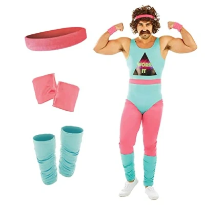 Image of Fun Shack 80s Fitness Instructor Outfit, Aerobics Costume, Costume Men, Fancy Dress Men Large