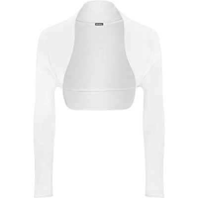 Image of WearAll Womens Plus Size Plain Long Sleeve Cropped Ladies Shrug Bolero Cardigan Top White 20/22