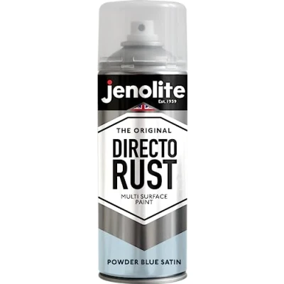 Image of JENOLITE Directorust Spray Paint Satin Finish POWDER BLUE 400ml Direct To Rust for Metal All In One Multi Surface Metal, Wood, Plastic, Ceramic RAL 240 80 10