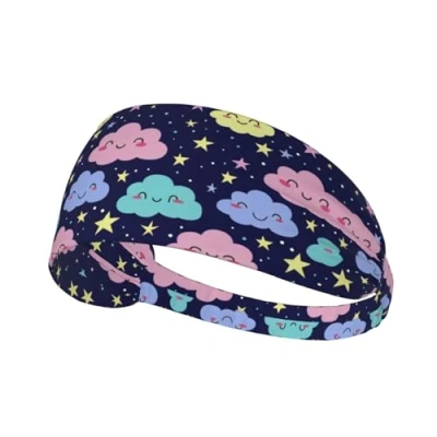 Image of Smiling cloud face Elastic sports headband, sweat absorbent and breathable, suitable for running, yoga, cycling fitness exercise headband