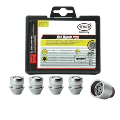 Image of Fits Ford Mondeo Mk4 Models 2007 To 2013 Heyner Germany Stil Block PRO Locking Wheel Nuts M12x1.5 Set 4 Locks Thatcham Quality Assured Bolts 980/5