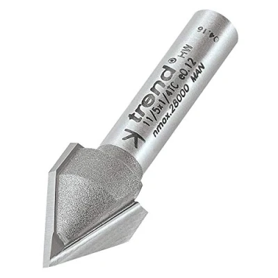 Image of Trend Professional Chamfer V Groove Router Cutter, 60 Degrees Angle, 1/4 Inch Shank, 12.7mm Diameter and 10.3mm Cut Length, Tungsten Carbide Tipped, 11/5X1/4TC