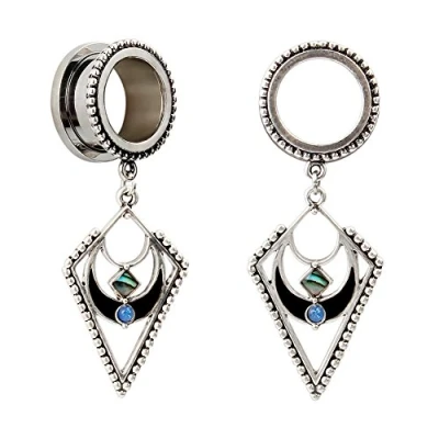 Image of KUBOOZ Popular Dangle Pendant Jewelry Opal Stainless Steel Flare Ear Plugs Tunnels Gauges 6mm 20mm, Steel,