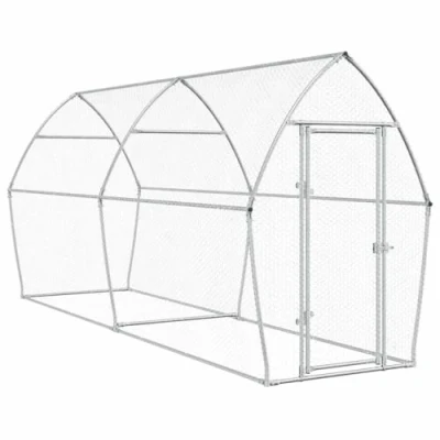 Image of vidaXL Chicken Coop Galvanised Steel Hen House/Poultry Cage w/Water Resistant Roof, Secure Door, Spacious for Chickens/Ducks, Easy Assembly, 400x105x182 cm