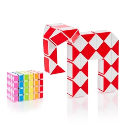 Image of CUBIDI® Original Magic Snake 48 Blocks Red Puzzle Games for Children and Adults Ideal as Party Bags Children&#039;s Birthday, Birthday Favours or Small Gifts