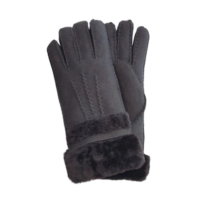 Image of Infinity Leather Womens Genuine Black Sheepskin Suede Gloves with Roll Up/Down Cuff Size Small