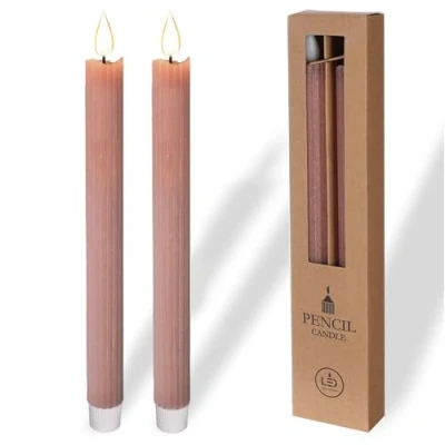 Image of COMFORDER Real Wax LED Taper Candle Electric Flickering Candles Battery Operated (Set of 2), with Timer Function (Mauve)