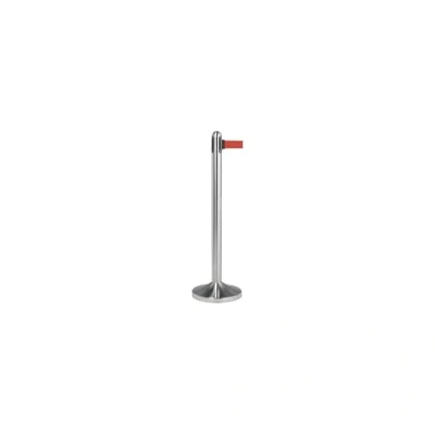 Image of Securit Retractable Barrier Nylon Post 100cm (Tape 210cm), Base 31x31cm, Metal, Stainless Steel/Red, 16 x 35 99 cm