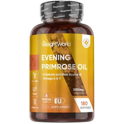 Image of Evening Primrose Oil 1000mg 180 Softgels 6 Months Supply (1 Softgel a Day) 603mg Omega (as GLA) &amp; 9 Cold Pressed Capsules Maintains Blood Cholesterol (EFSA)