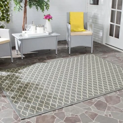 Image of SAFAVIEH Trellis Rug for Indoor &amp; Outdoor Courtyard Collection, Short Pile, in Anthracite and Beige color, 160 X 231 cm