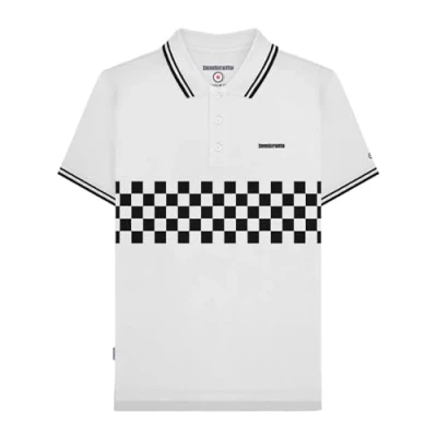 Image of Lambretta Mens Two Toned Tipped Checked Polo Shirt White/Black 3XL