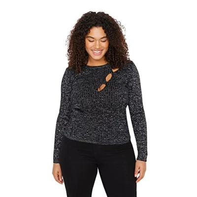 Image of Trendyol FeMan Plus Size Fitted Bodycon Crew Neck Knitwear Jumper,Black,4XL