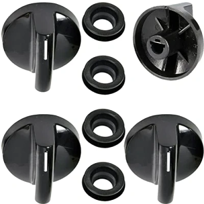Image of Spares2go Control Switch Knob &amp; Seal compatible with Miele KM361G KM363G KM371G KM391G KM520 KM523 Hob Oven Cooker (Pack of 4, Black)