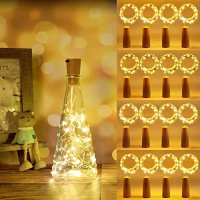 Image of Vicloon Bottle Lights, 12 Pack String Lights Wine with Cork, 2M 20 LEDs Copper Wire Battery Operated Warm White DIY Decoration for Parties, Wedding, Outdoor(Battery Box Upgrade Design)