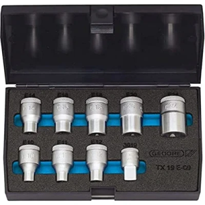 Image of Gedore TX19E 09 1/2 Inch Socket Set Silver (9 Piece)