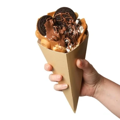Image of Sephra Recyclable Cardboard Bubble Waffle Pockets (Pack of 225) Disposable Foldable Cone Holders for Takeaway Hong Kong Egg Waffle/Food Wraps/Fries