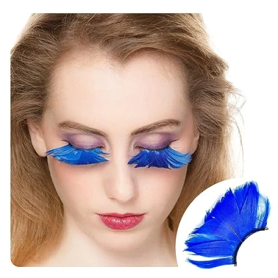 Image of Dorisue Halloween Blue Eyelashes Long and Thick Exaggerated Feather False Extension for Women Girls Cosplay Fancy Ball (Blue)