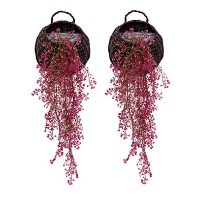 Image of Artificial Hanging Vine Plants, Pack of 2 Pieces Ivy Fake Flowers Greenery Plants for Home Garden Wall Decoration, Rose Red