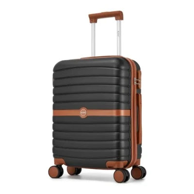 Image of Kono Cabin Suitcase 55x40x20 Lightweight ABS + PC Hard Shell Carry On Trolley Case Small Travel Hand Luggage with 3 Digit Combination Lock Spinner Wheels (Black/Brown)