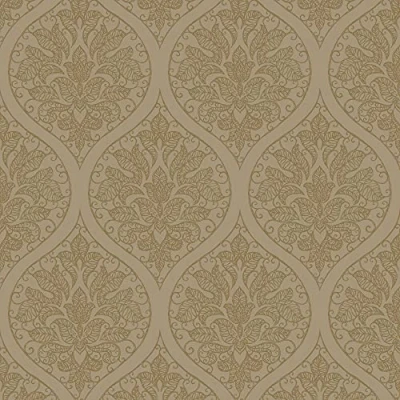 Image of Galerie 7006 Emporium Ogee Wallpaper, Beige/Gold, 10m x 53cm